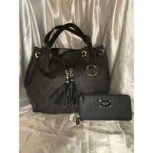 Michael Kors - Marina Black Signature Large Tassel Bag w/ Matching Wallet